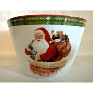 222 Fifth Hello Santa Christmas Porcelain Bowl 10 oz Microwave & Dishwasher Safe